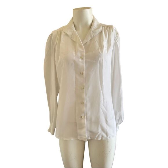 Jessica West Judy Bond women's medium button up pleated white cream long sleeve - Picture 1 of 3